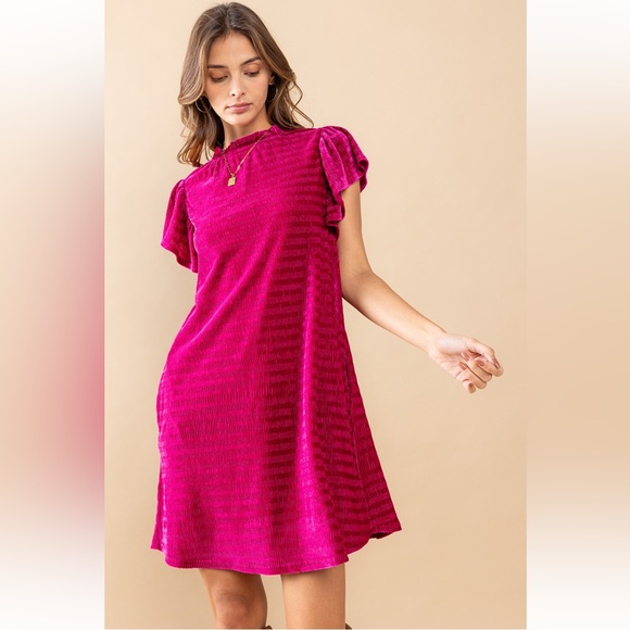 06 Fabulous Textured Velvet Mock Neck Dress - Picture 4 of 6